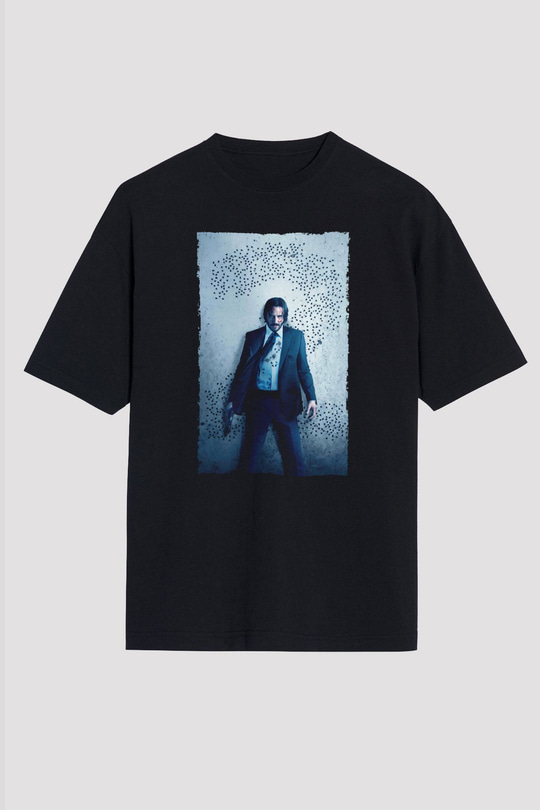 Unisex John Wick Baskılı Siyah Unisex Oversize T-shirt