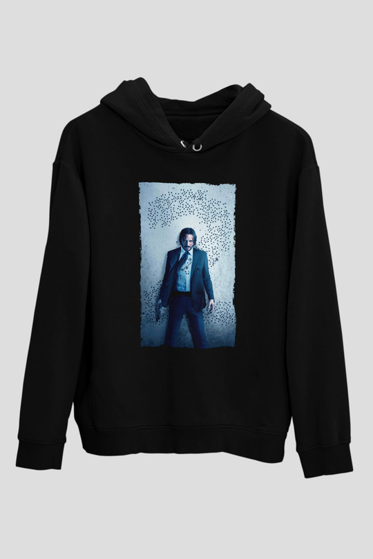 Unisex John Wick Baskılı Siyah Unisex Kapüşonlu Sweatshirt