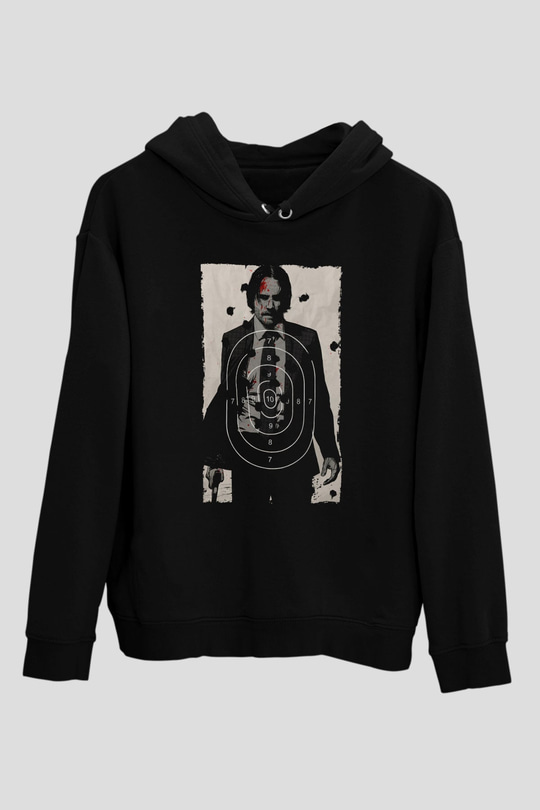 Unisex John Wick Baskılı Siyah Unisex Kapüşonlu Sweatshirt