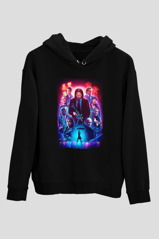 Unisex John Wick Serisi (John Wick) Baskılı Siyah Kapüşonlu Sweatshirt