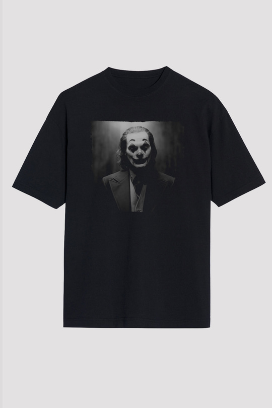 Unisex Joker Baskılı Siyah Oversize Tişört