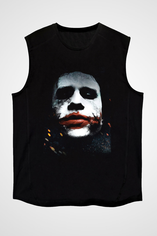 Unisex Joker Baskılı Siyah Unisex Kolsuz Tshirt