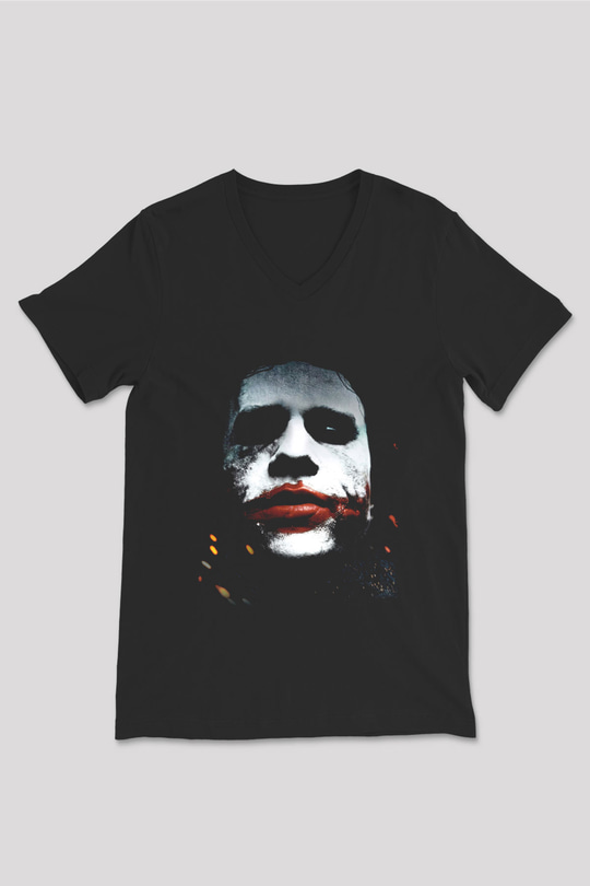 Unisex Joker Baskılı Siyah Unisex V Yaka Tshirt