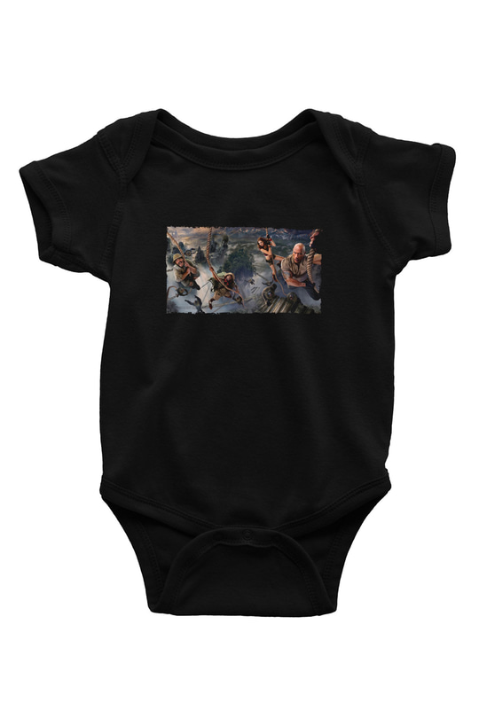Unisex Jumanji Yeni Seviye (Jumanji The Next Level) Baskılı Siyah Bebek Body - Zıbın