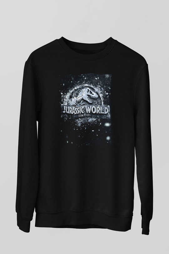 Unisex Jurassic World Hâkimiyet (Jurassic World Dominion) Baskılı Siyah Sweatshirt
