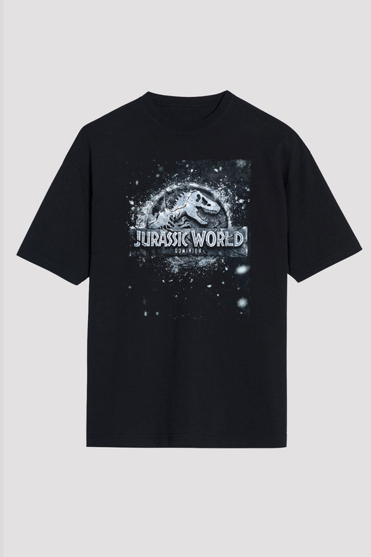 Unisex Jurassic World Hâkimiyet (Jurassic World Dominion) Baskılı Siyah Oversize Tişört