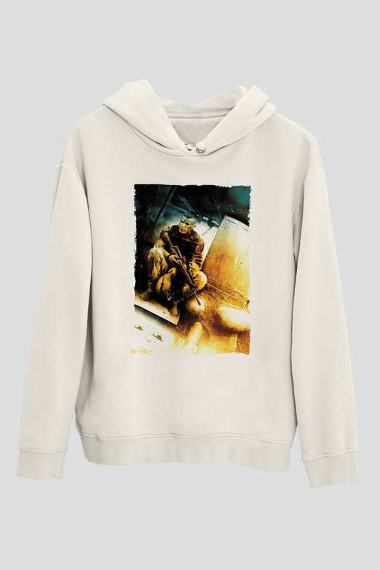 Unisex Kara Şahin Düştü - Black Hawk Down Baskılı Beyaz Kapüşonlu Sweatshirt
