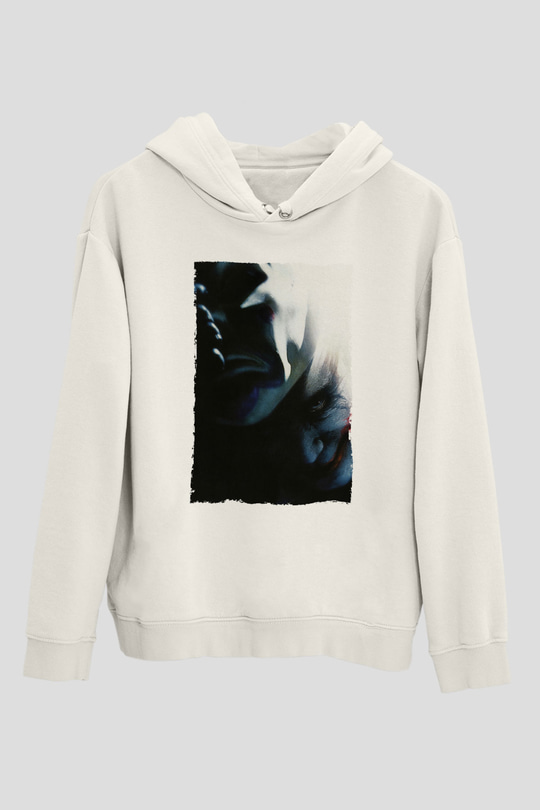 Unisex Kara Şövalye (The Dark Knight) Baskılı Beyaz Kapüşonlu Sweatshirt