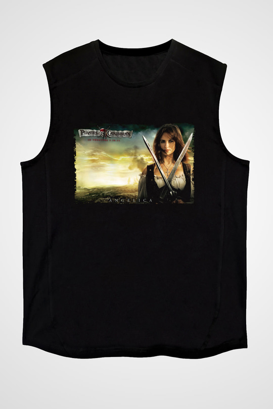 Unisex Karayip Korsanları Gizemli Denizlerde (Pirates of the Caribbean On Stranger Tides) Baskılı Siyah Kolsuz T-shirt
