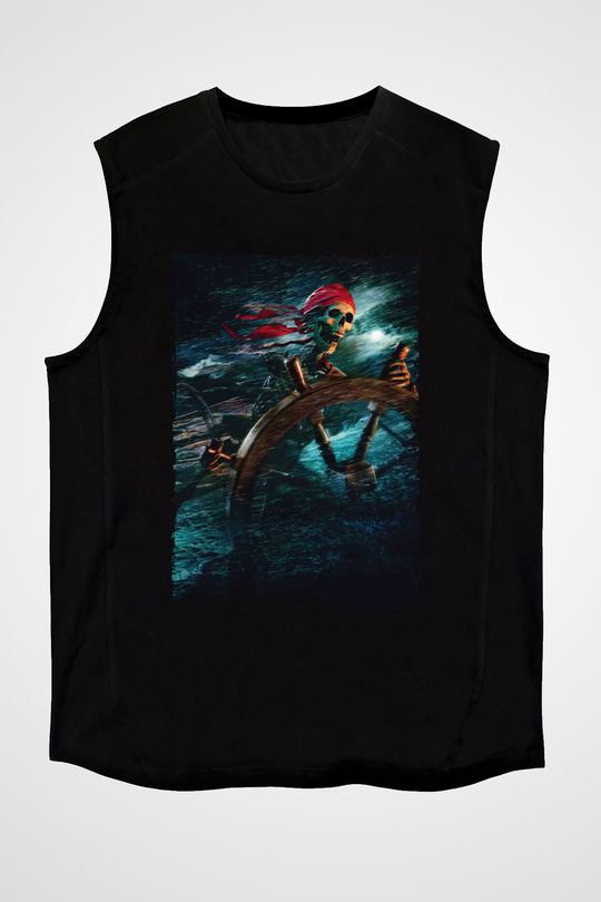 Unisex Karayip Korsanları (Pirates of the Caribbean) Baskılı Siyah Unisex Kolsuz Tshirt
