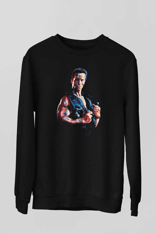 Unisex Komando (Commando) Baskılı Siyah Sweatshirt