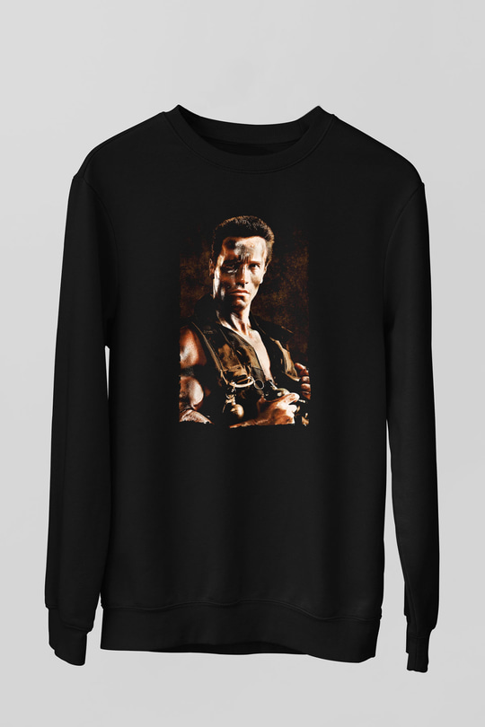 Unisex Komando (Commando) Baskılı Siyah Sweatshirt