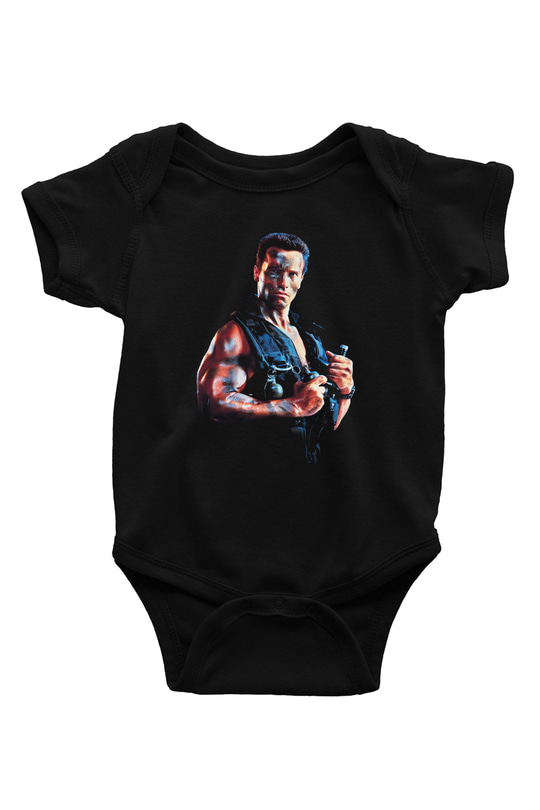Unisex Komando (Commando) Baskılı Siyah Bebek Body - Zıbın