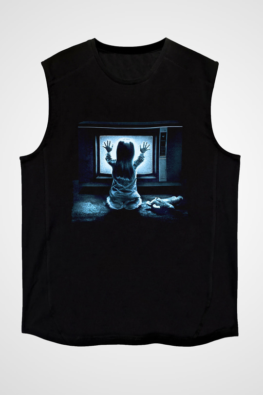Unisex Kötü Ruh (Poltergeist) Baskılı Siyah Kolsuz T-shirt