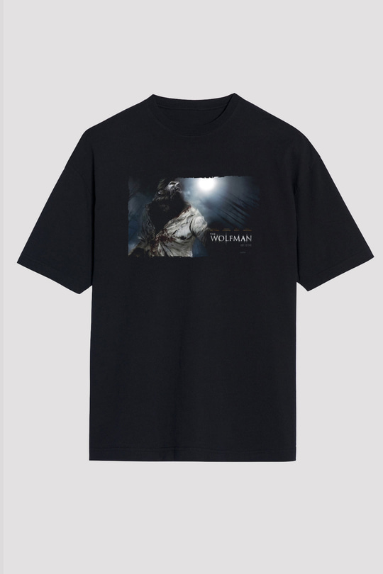 Unisex Kurt Adam (The Wolfman) Baskılı Siyah Oversize T-shirt