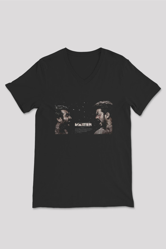 Unisex Master Baskılı Siyah V Yaka Tshirt