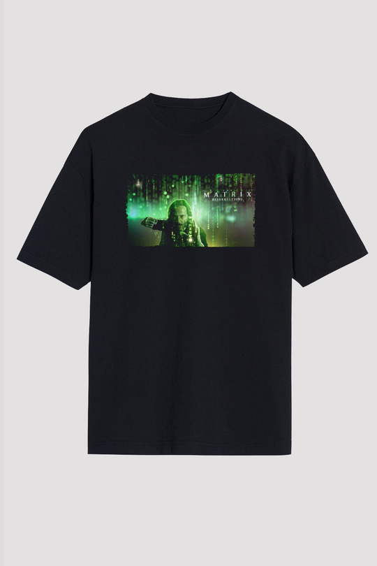 Unisex Matrix Resurrections (The Matrix Resurrections) Baskılı Siyah Oversize T-shirt
