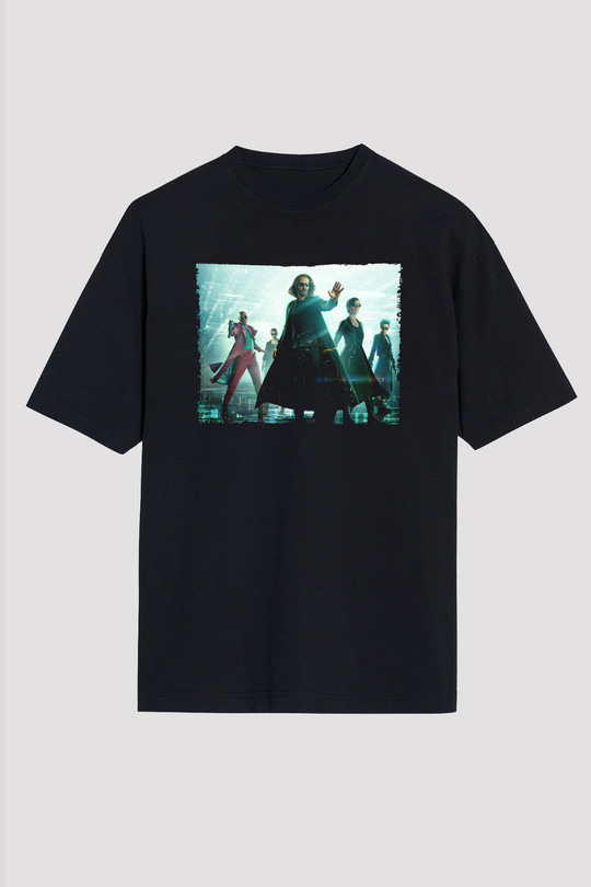 Unisex Matrix (The Matrix) Baskılı Siyah Oversize Tshirt