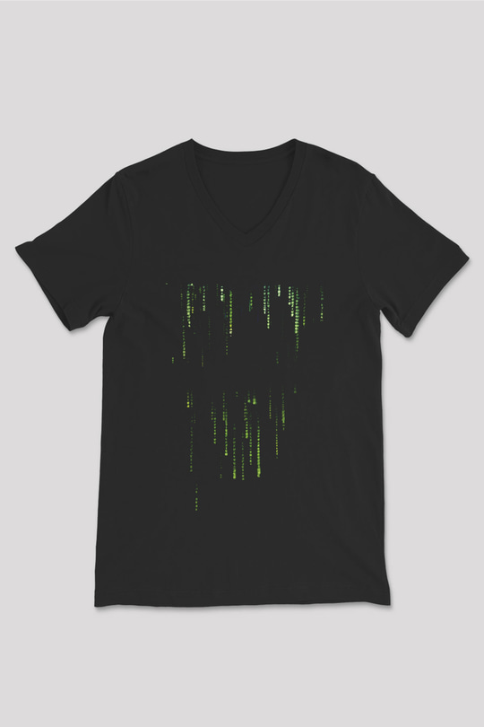 Unisex Matrix (The Matrix) Baskılı Siyah V Yaka Tişört
