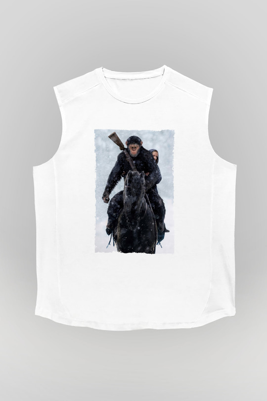 Unisex Maymunlar Cehennemi Savaş (War for the Planet of the Apes) Baskılı Beyaz Kolsuz Tshirt
