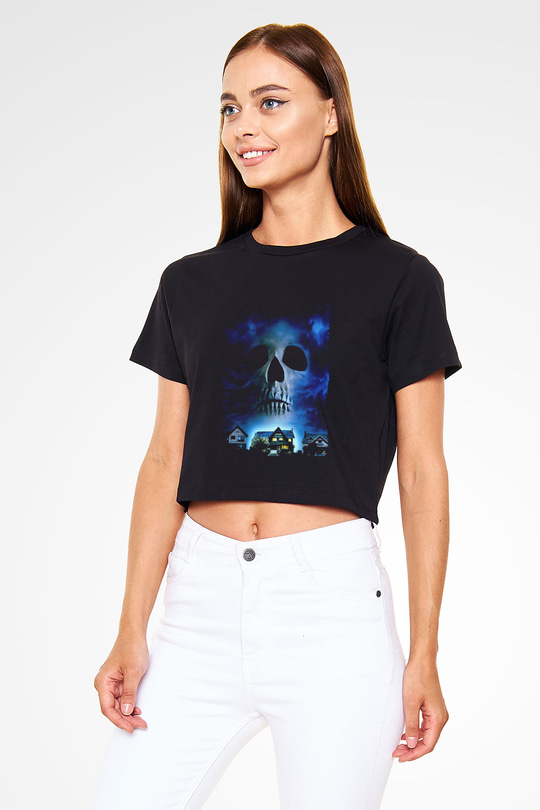 Unisex Merdiven Altındakiler (The People Under the Stairs) Baskılı Siyah Crop Top T-shirt