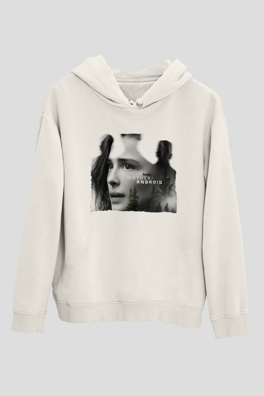 Unisex Mother Android Baskılı Beyaz Kapüşonlu Sweatshirt