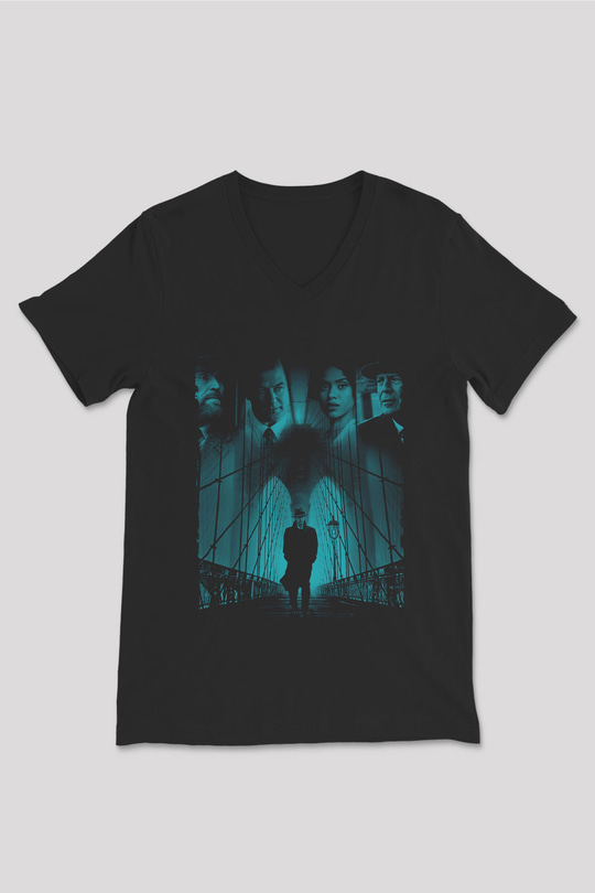 Unisex Motherless Brooklyn Baskılı Siyah V Yaka Tshirt