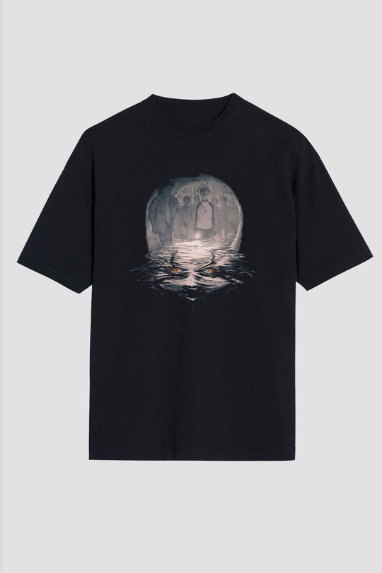 Unisex O (IT) Baskılı Siyah Oversize Tshirt