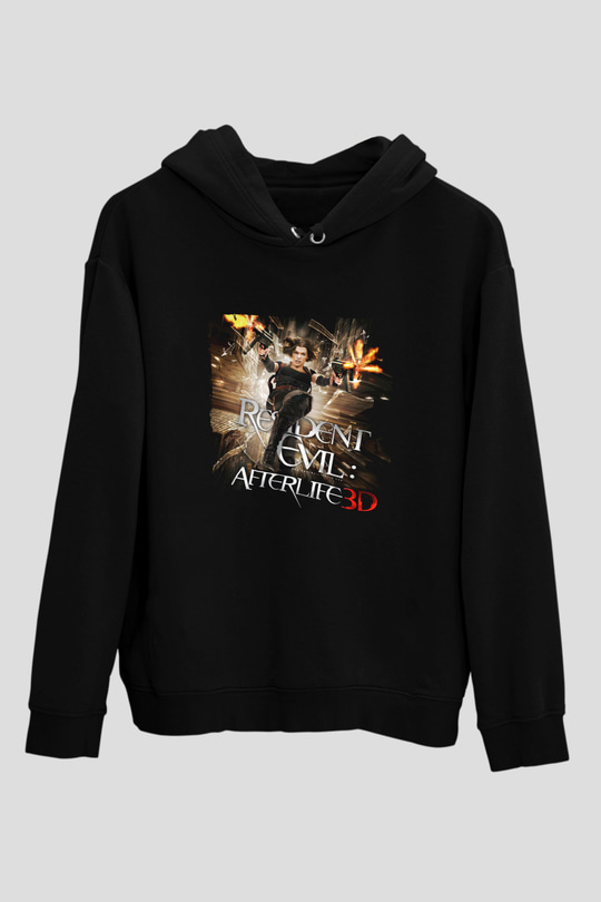 Unisex Ölümcül Deney Ölümden Sonra (Resident Evil Afterlife) Baskılı Siyah Kapüşonlu Sweatshirt