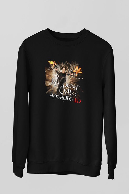 Unisex Ölümcül Deney Ölümden Sonra (Resident Evil Afterlife) Baskılı Siyah Sweatshirt