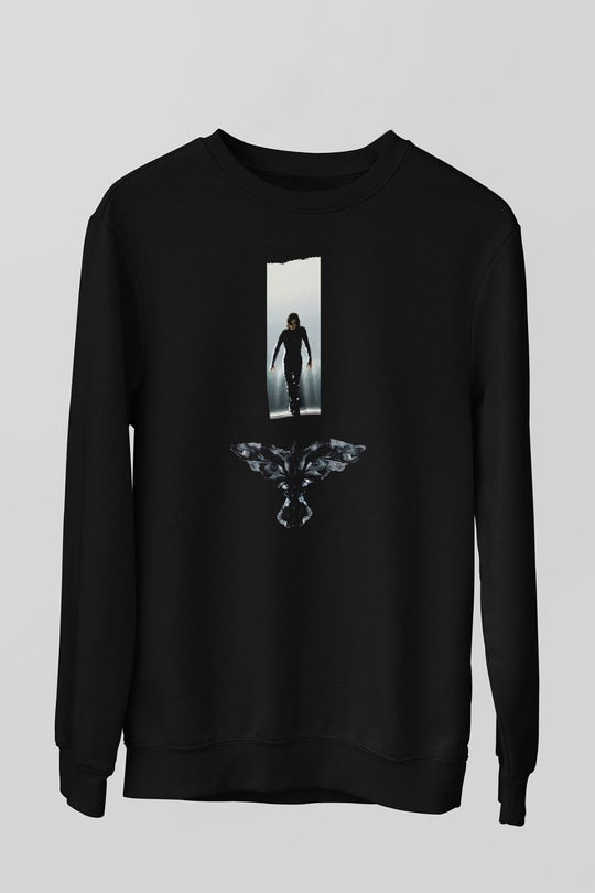 Unisex Ölümsüz Aşk (The Crow) Baskılı Siyah Sweatshirt