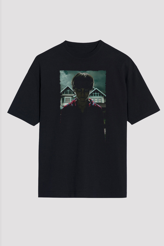 Unisex Ruhlar Bölgesi (Insidious) Baskılı Siyah Oversize Tişört