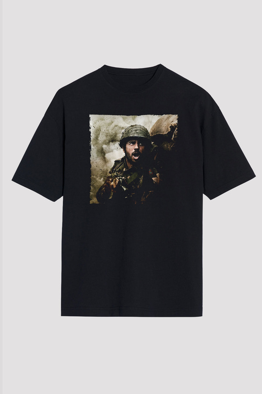 Unisex Shershaah Baskılı Siyah Oversize Tişört