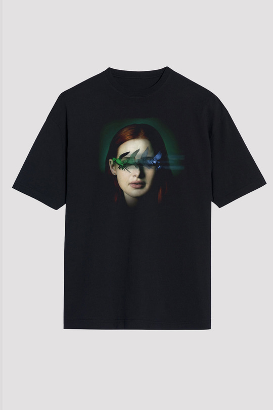 Unisex Sightless Baskılı Siyah Oversize Tişört