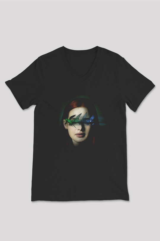 Unisex Sightless Baskılı Siyah V Yaka Tişört