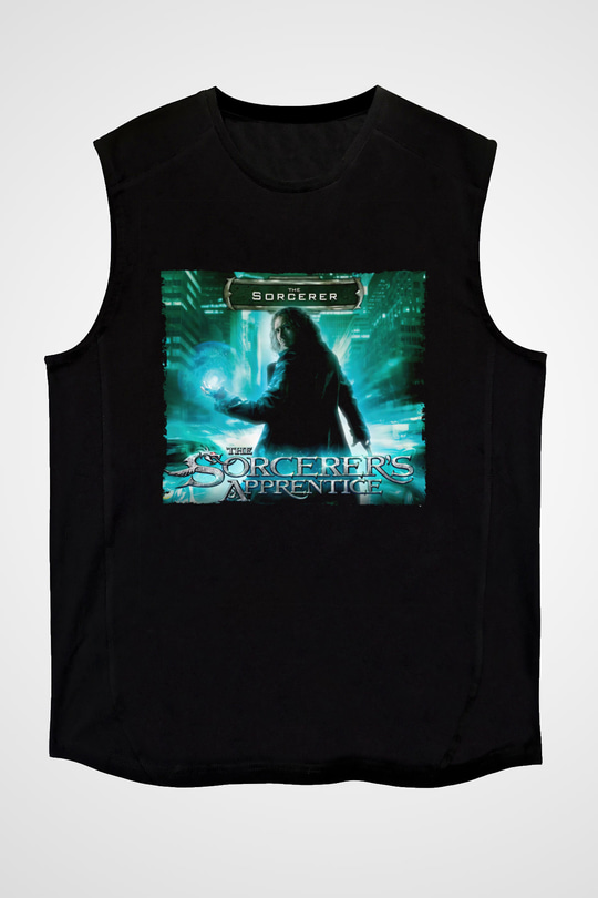 Unisex Sihirbazın Çırağı (The Sorcerer's Apprentice) Baskılı Siyah Kolsuz Tshirt