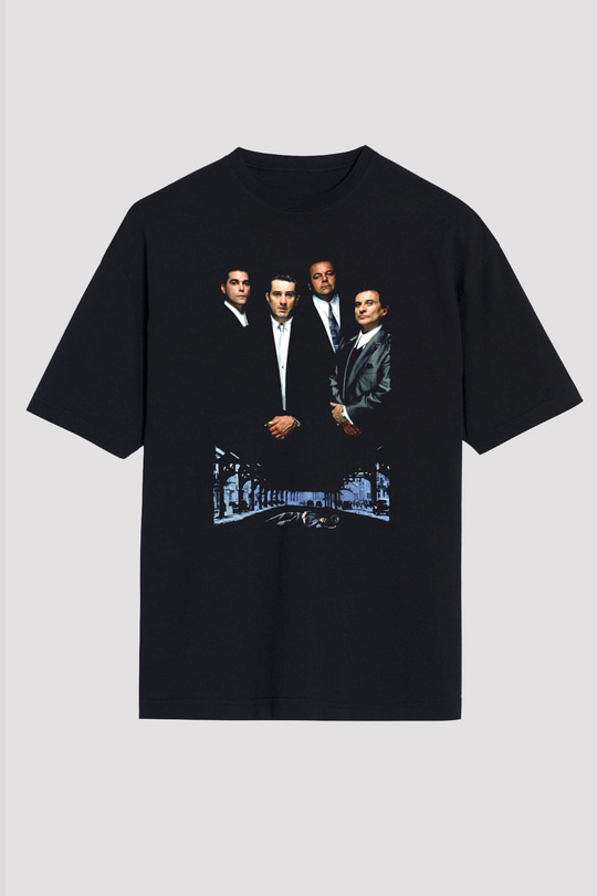 Unisex Sıkı Dostlar (Goodfellas) Baskılı Siyah Oversize Tshirt