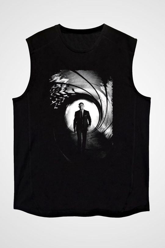 Unisex Skyfall Baskılı Siyah Kolsuz Tshirt
