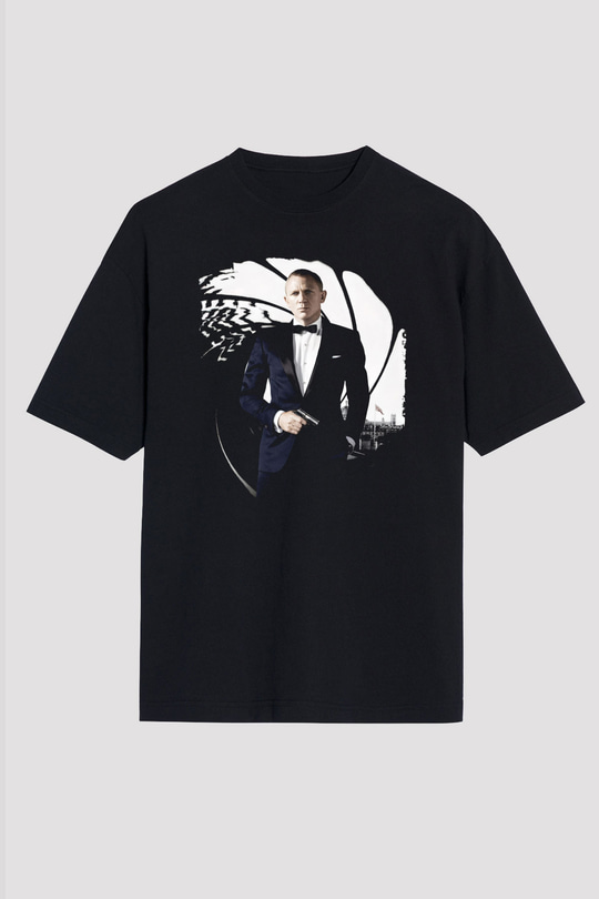 Unisex Skyfall Baskılı Siyah Oversize Tişört