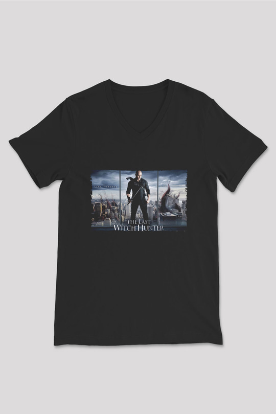 Unisex Son Cadı Avcısı (The Last Witch Hunter) Baskılı Siyah V Yaka Tshirt