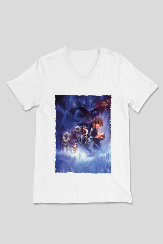 Unisex Star Wars İmparator'un Dönüşü (The Empire Strikes Back) Baskılı Beyaz V Yaka Tshirt