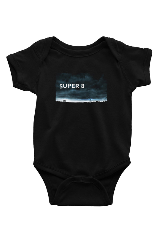 Unisex Super 8 Baskılı Siyah Bebek Body - Zıbın