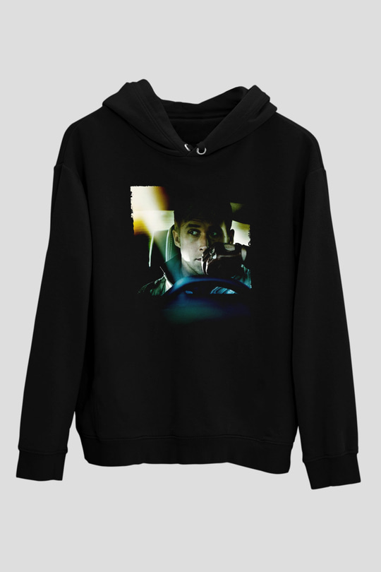 Unisex Sürücü (Drive) Baskılı Siyah Kapüşonlu Sweatshirt
