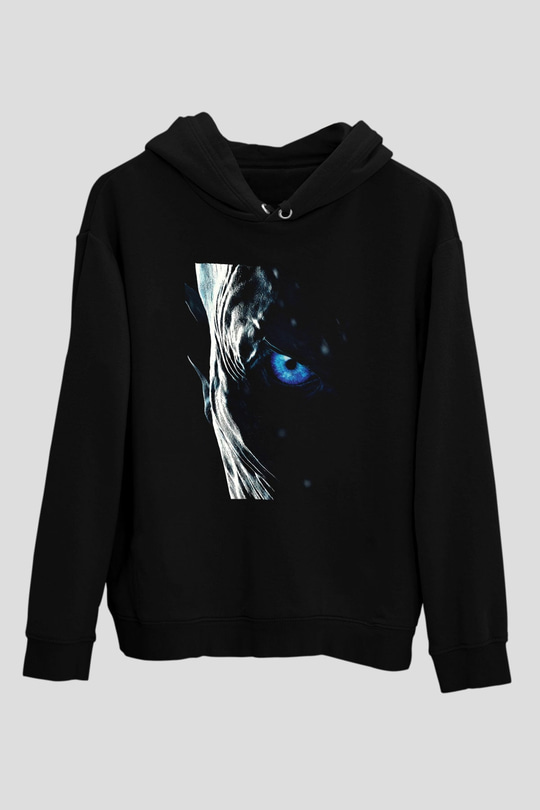 Unisex Taht Oyunları Baskılı Siyah Kapüşonlu Sweatshirt