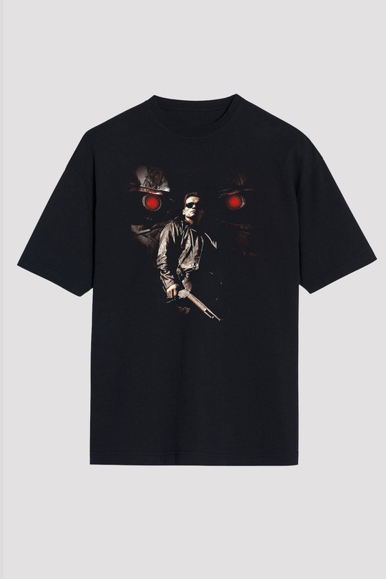 Unisex Terminatör 2 Kıyamet Günü (Terminator 2 Judgment Day) Baskılı Siyah Oversize T-shirt