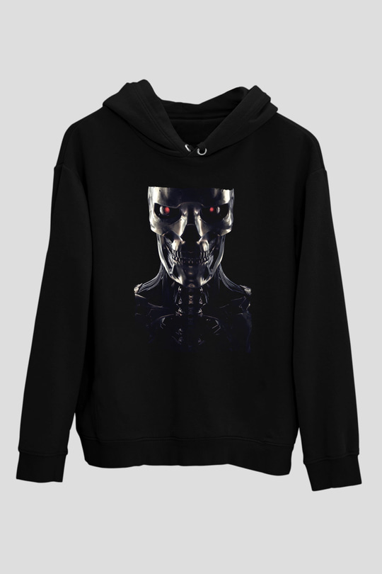 Unisex Terminatör Kara Kader (Terminator Dark Fate) Baskılı Siyah Kapüşonlu Sweatshirt
