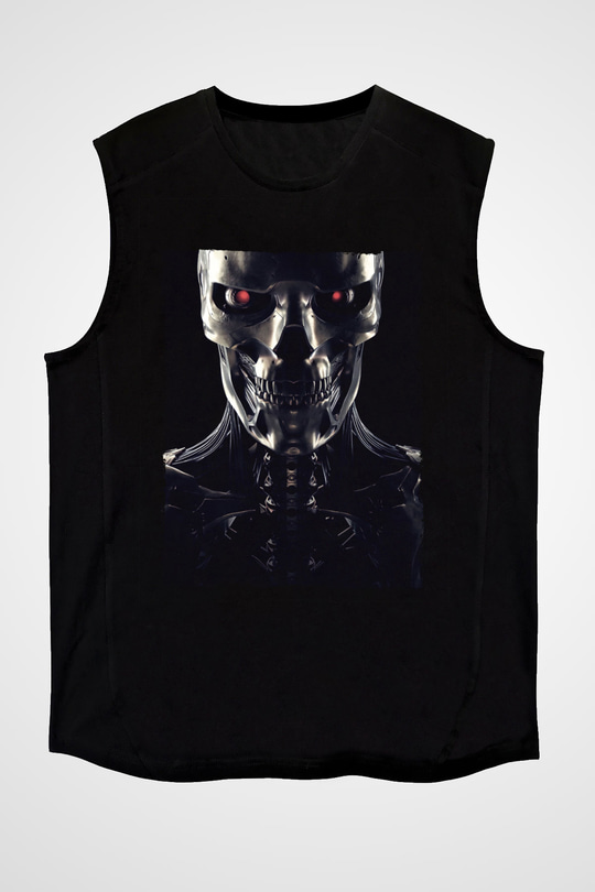 Unisex Terminatör Kara Kader (Terminator Dark Fate) Baskılı Siyah Kolsuz Tişört