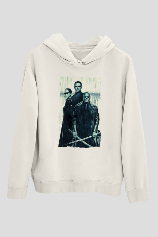 Unisex The Matrix Revolutions Baskılı Beyaz Kapüşonlu Sweatshirt