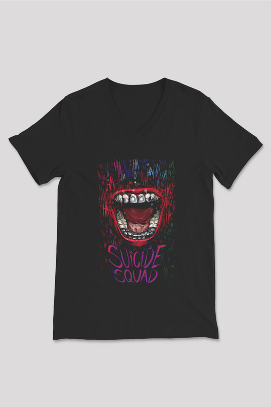 Unisex The Suicide Squad İntihar Timi (The Suicide Squad) Baskılı Siyah Unisex V Yaka Tshirt