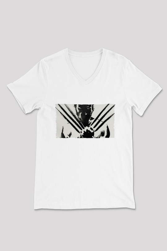 Unisex The Wolverine Baskılı Beyaz V Yaka Tişört